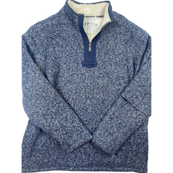 Orvis Other - Orvis Sweater Men's Medium Blue White Sherpa-Lined 1/4 Zip Long Sleeve Pullover
